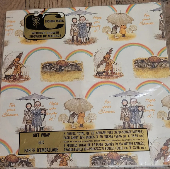 3/$25 Vintage Wedding Holly Hobbie Shower Wrapping Paper 1980's Bridal Gift Wrap - Picture 1 of 1